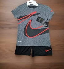 NEW NWT Nike Dri Fit Shirt Black Shorts Set Kids Size 6 Blk/red/grey