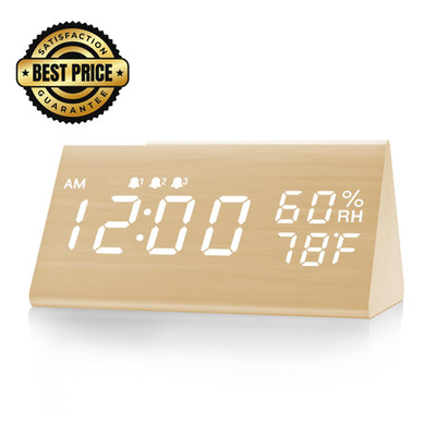 JALL Digital Alarm Clock, with Wooden Electronic LED Time Small, Yellow 