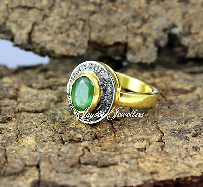925 Silver Handmade Victorian Ring Emerald And Diamond Fine Quality Stylish Ring 