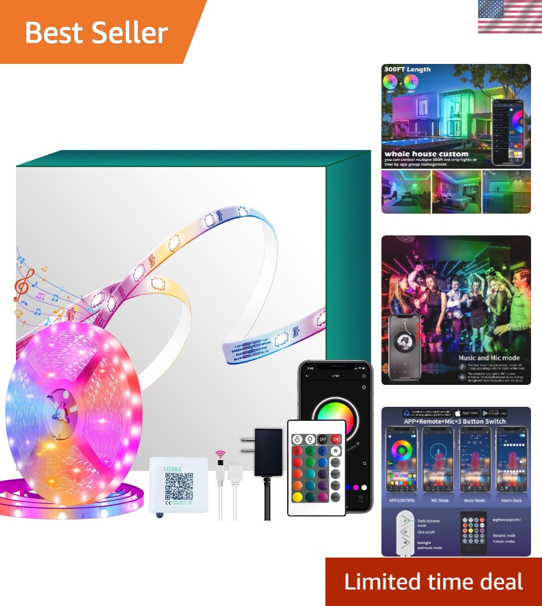 300ft Led Strip Lights3 Rolls of 100ft led Lights Ultra Long Led Light Strip ...