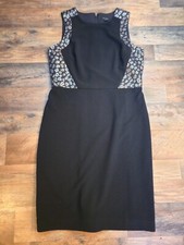 Ann Taylor Black Sheath Dress 6 Animal Print Sides Zip Work Party Classic
