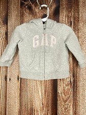 Baby Gap Fleece Zip Hoodie Bear Ears Gray Pink Baby Girls 6-12 Months Sparkle