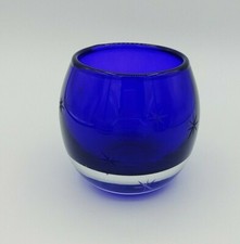 Starburst Etched Cobalt Blue Votive Candle Holder Poland Casts Lovely Reflection