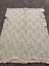 Carters OS Reversible Heart Print Baby Blanket Pink Strips Ruffle