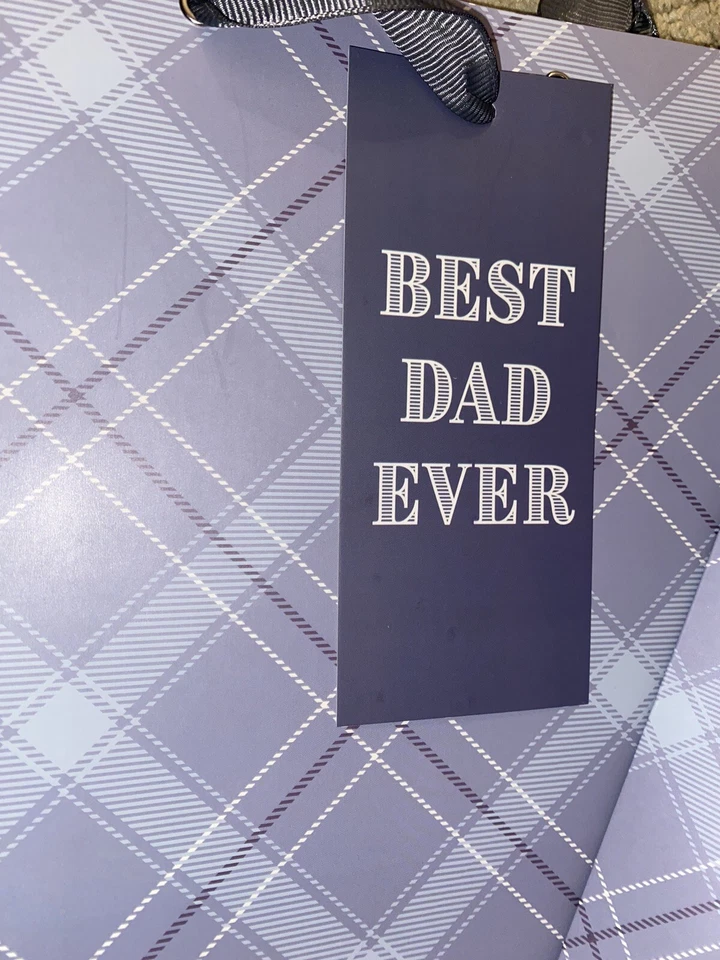 2 Best Dad Ever Periwinkle Plaid GROSAS Bolsas de Regalo de Alta Calidad Bolsa de Día del Padre Foto 2 de 4