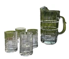 VTG Anchor Hocking Glass Pitcher Tartan Manchester 4 Juice Glasses 5 Piece Set