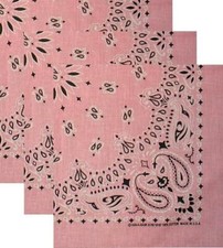 Lot of 3 New 22" Light Pink Paisley Bandanas Handkerchiefs Scarf 100 Cotton USA
