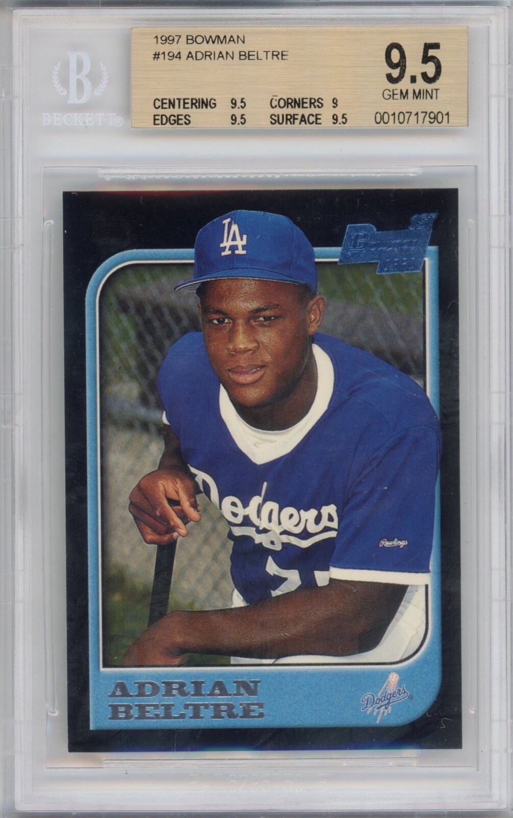1997 Bowman Baseball Adrian Beltre 1st Bowman ROOKIE RC GRADED BGS 9.5 GEM MINT