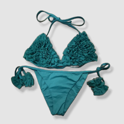 $259 Kinda 3D Womens Green Kashmir Triangle Two-Piece Bikini Set Swimwear Size L