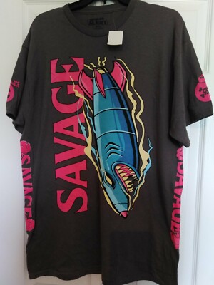 Men's size MEDIUM Spoiler Alert T Shirt Shark Torpedo Gray Pink short sleeve 