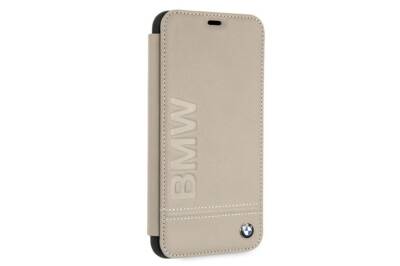 BMW iPhone Xs Max Tasche Signature Logo Imprint Genuine Leather Case Cover Beige