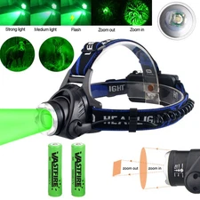 Hunting Green Light LED Headlamp Head Torch Rechargeabe Coyote Hog Night Lamp US