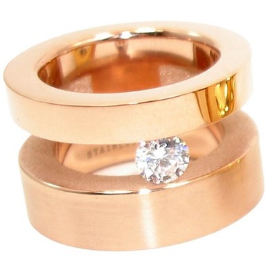 Edelstahlringe Damen mit Stein rose gold silber Edelstahl Zirconia matt glänzend