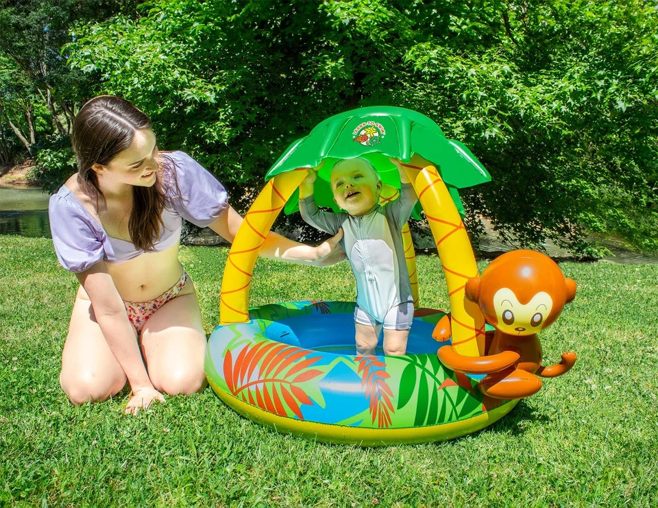 Inflatable Jungle Themed Kids Pool with Canopy Toy and Squeaky Monkey 40in - Image 2 of 4
