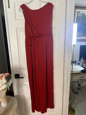 Reiss Benita draped wide-leg jumpsuit in deep orange or burnt orange satin