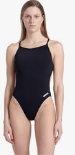 NWT ARENA Performance Women's Team Solid Lace Back Swimsuit One Piece BLACK 28