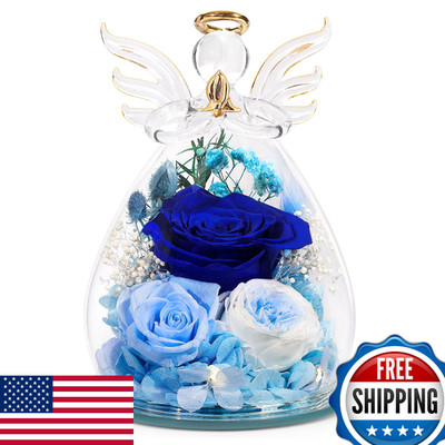 FIACO Preserved Rose Forever Flower in Glass Angel Figurine Birthday Gift for Wo