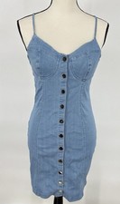 Iris Denim Mine Bodycon Dress Spaghetti Strap  Woman's Size Medium  Button Front