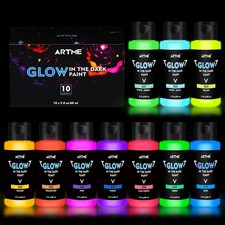 Glow in the Dark Neon Acrylic Fluorescent Paint Set 10 Bright Colors 60ml/2oz