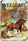 Vintage Farm Barn Gold Pumkin Horse Metal Sign Fall Thanksgiving, 12 x 8 Inch
