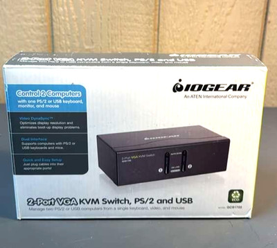 IOGEAR GCS1722 2-Port VGA KVM Switch w/ USB & PS/2 Keyboard Mouse Control
