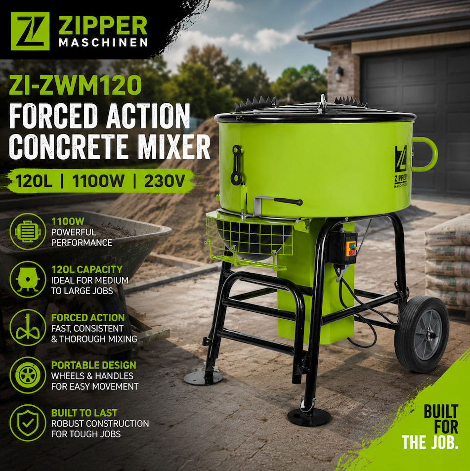 ZIPPER ZI-ZWM120 Forced Action Concrete Mixer 120L 1100W 230V