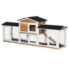 PawHut Rabbit Hutch, Guinea Pig Hutch, 2-Tier Bunny House w/ Run, White