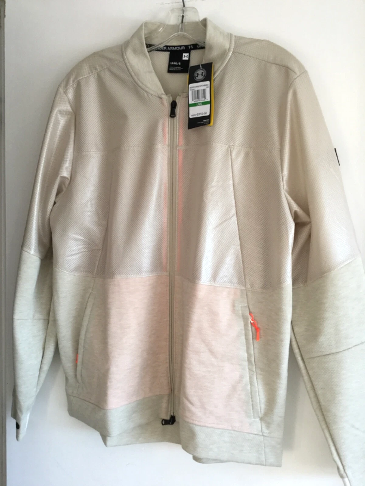 NWT Men's L Under Armour Storm Unstoppable Swacket Bomber Jacket Heathered Cream