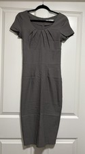 Gray Pleated Sheath Midi Dress Short Sleeve Scoop Neck Size M