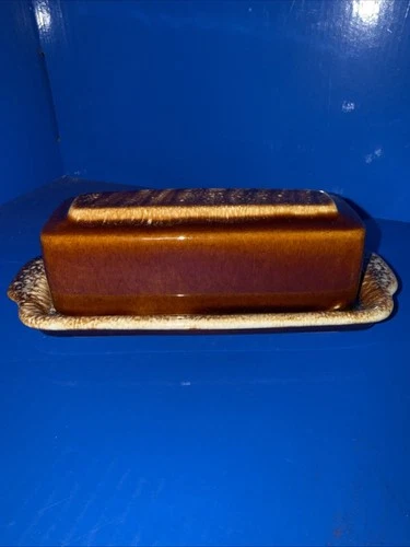 Vintage Hull Brown Drip Glaze Pottery Covered Butter Dish 7.75" Oven Proof USA
