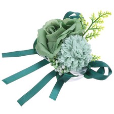 Wrist Corsage Artificial Flower Bracelets Rose Decorative 12x10cm Dark Green