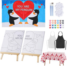 Valentines Paint and Sip Kit for Adults Couples - Date Night Pre Drawn Canvas Pa