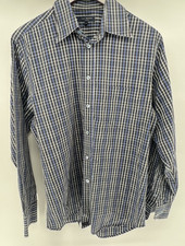 Ted Baker London Mens Size 3 Plaid Button Down Shirt Blue Grey Long Sleeve L