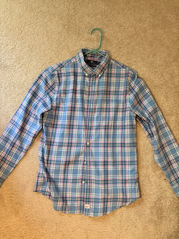 Vineyard Vines Murray Shirt Slim Fit Cotton Long Sleeve Plaid Blue Pink M