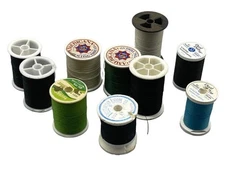 10 spools of polyester thread  varying colors black green and sizes READ