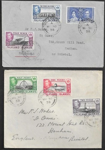 Falkland Islands,  Pair of 1938 South Georgia FDC's to UK