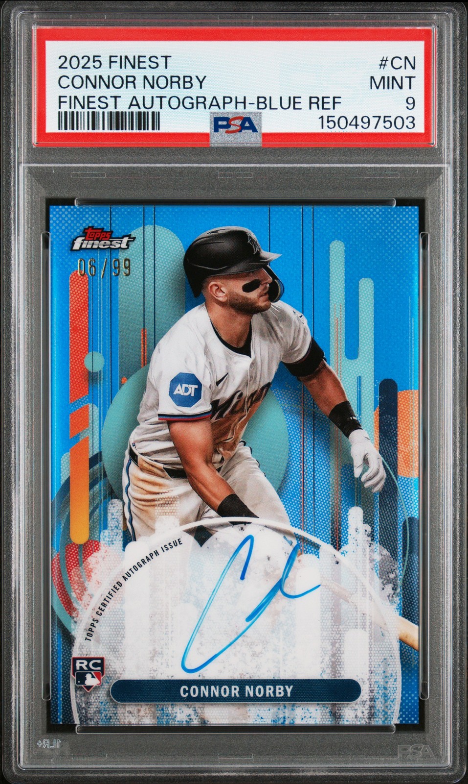 2025 TOPPS FINEST FINEST AUTOS BLUE REFRACTOR #CN CONNOR NORBY 06/99 PSA 9
