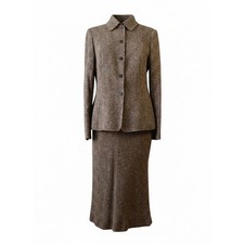 Vintage Y2K 90s Rena Lange Wool Cashmere Tweed Blazer Skirt Suit Academia Size 8