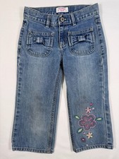 VINTAGE OSHKOSH B GOSH Girls 7 2000s Embroidered Floral Bow Pocket Jeans Y2K