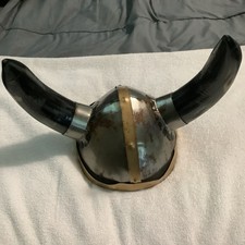 Viking Warrior Horned Metal Helmet Custom Skull Cap Hand Crafted Costume Horns