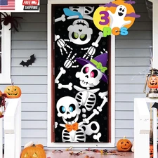 3 Pcs 30”X72” Door Cover Skeleton Halloween Decorations Indoor, Haunted House Ho