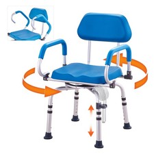 360 Swivel Shower Chair for Seniors Adjustable Padded Seat Non Slip Arms Blue...