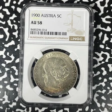 1900 Austria 5 Corona NGC AU58 Lot#G1386 Large Silver!
