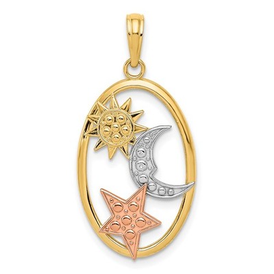 14k Bicolor Gold Sonne Mond Stern Anhänger Himmlisch Boho Astrologie Schmuck Charm