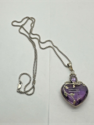 Viktorianischer Stil 925 Sterlingsilber Amethyst Herz Anhänger Halskette Größe 24''
