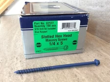 Midwest Fastener 07877 Slotted Hex Masonry Screws 1/4" x 5" 100 Piece Blue