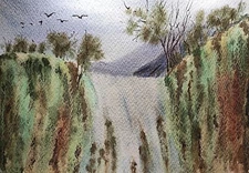 Original Artwork Painting Landscape BEARDS WATERFALL Modern Art Gift Seascape A5