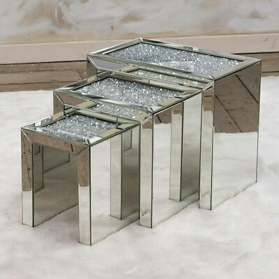 Sparkling Jewel 3-teiliges Nest Couchtisch Set mit geschliffenen Kristall Diamanten