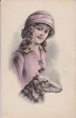Ancient Werbe-Ak, Young Lady Greyhound Behind Burnus Darmstadt Metal Detergent