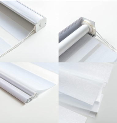 Zebra Roller Window Blinds Shades, Can Be Cut to Size, Dual Layer, 50in W, White